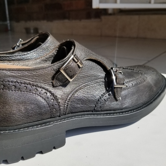 Women's double monk strap black leather oxfords - Picture 7 of 12